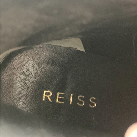 REISS Black Pointed Toe Leather Heeled Ankle Boots - Picture 9 of 11